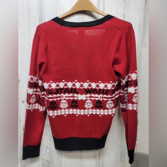 Star Wars Womens Red Ugly Christmas Button Front Cardigan Sweater Size Small - Picture 4 of 7